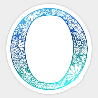 Floral Letter Capital O Blue Sticker